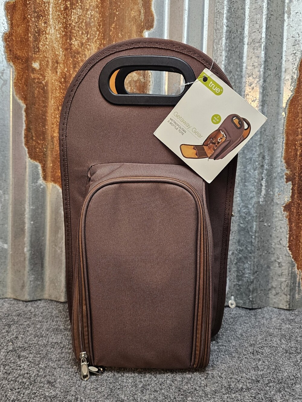 True Fabrications Metro Insulated 2-Bottle Wine Tote Picnic Set- NWT
